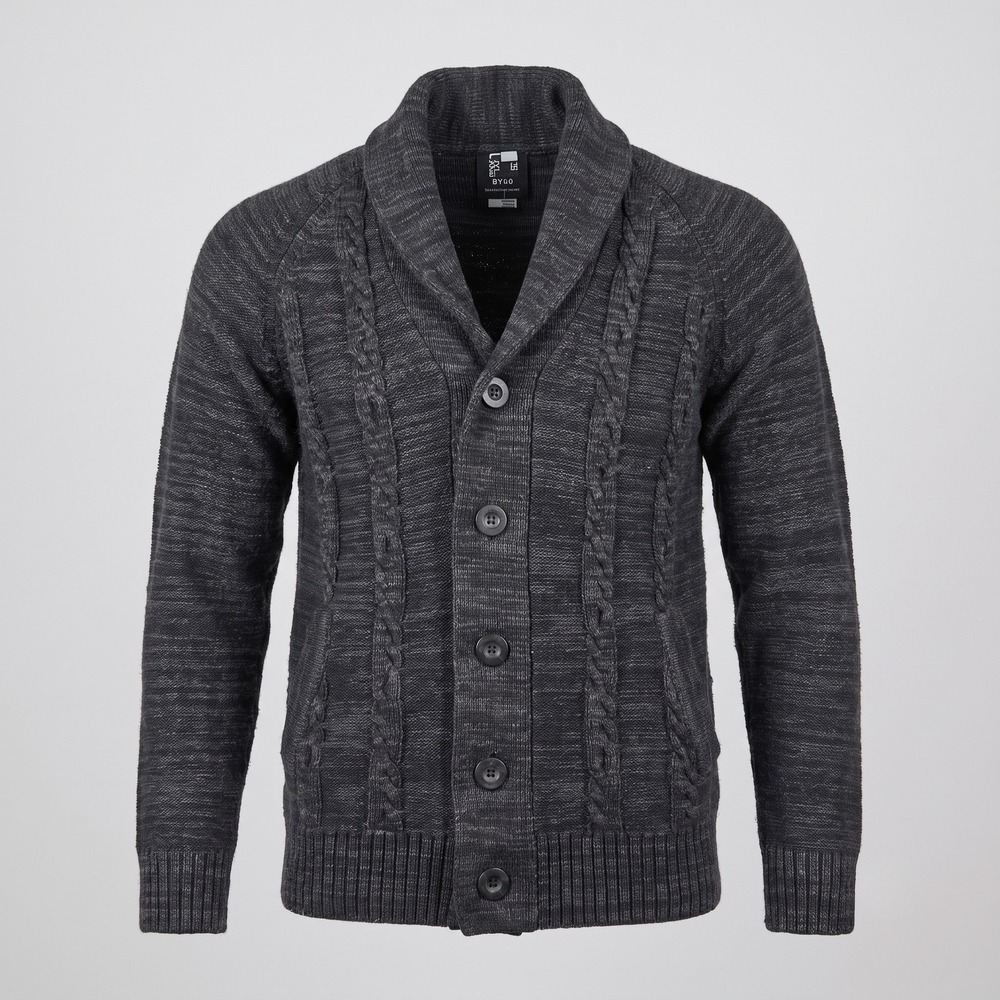 On The Byas Mens Small Gray Cardigan Sweater Shawl Collar Cable Knit Button
